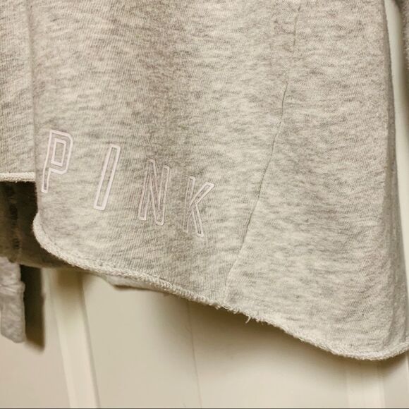 Victoria’s Secret PINK Gray Cutout Raw Edge Oversized Logo Fleece Sweatshirt S - Picture 3 of 10